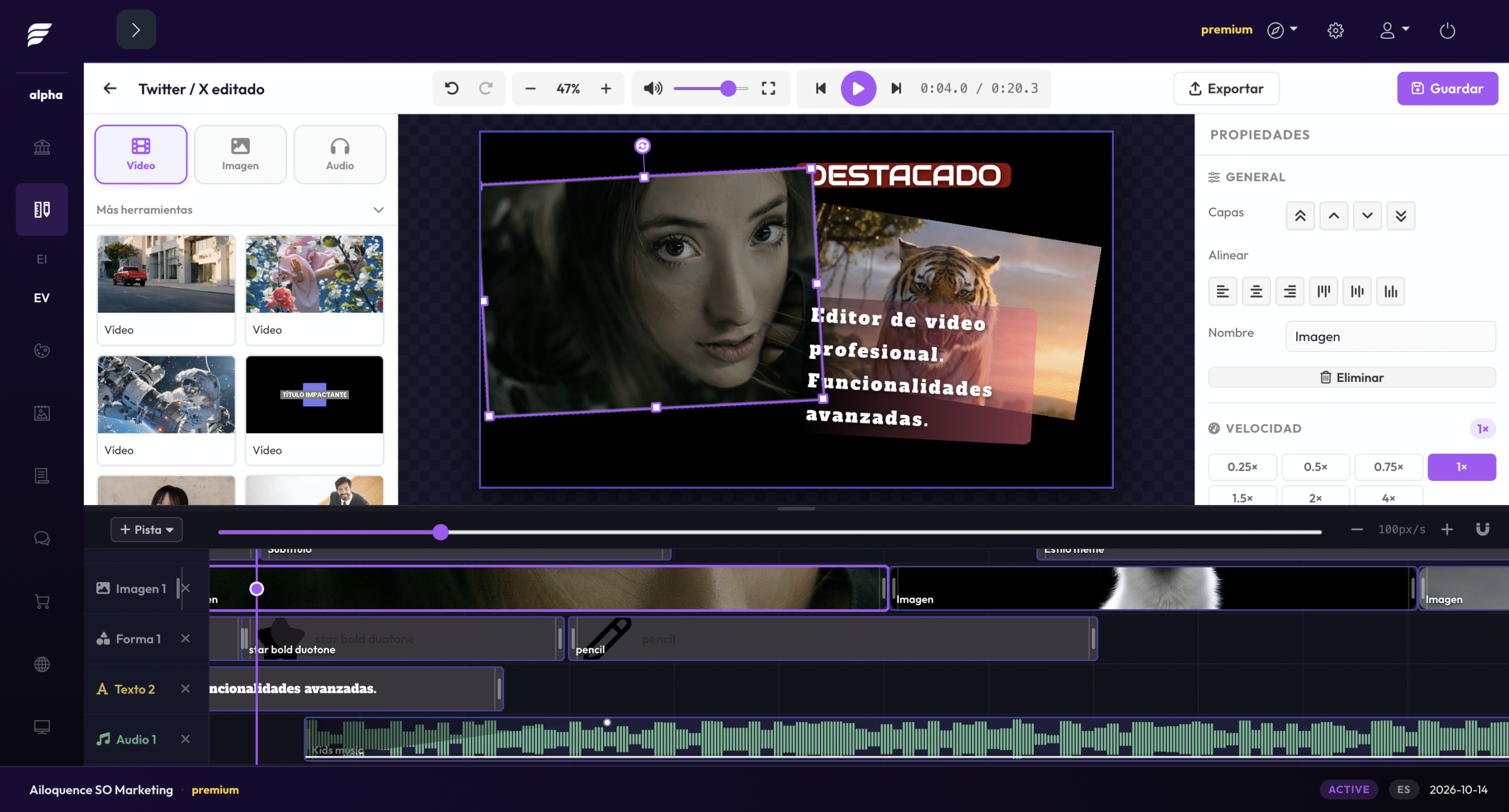 Editor de vídeo avanzado con IA