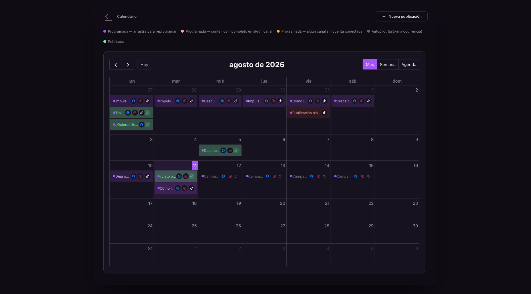 Calendario y planificación
