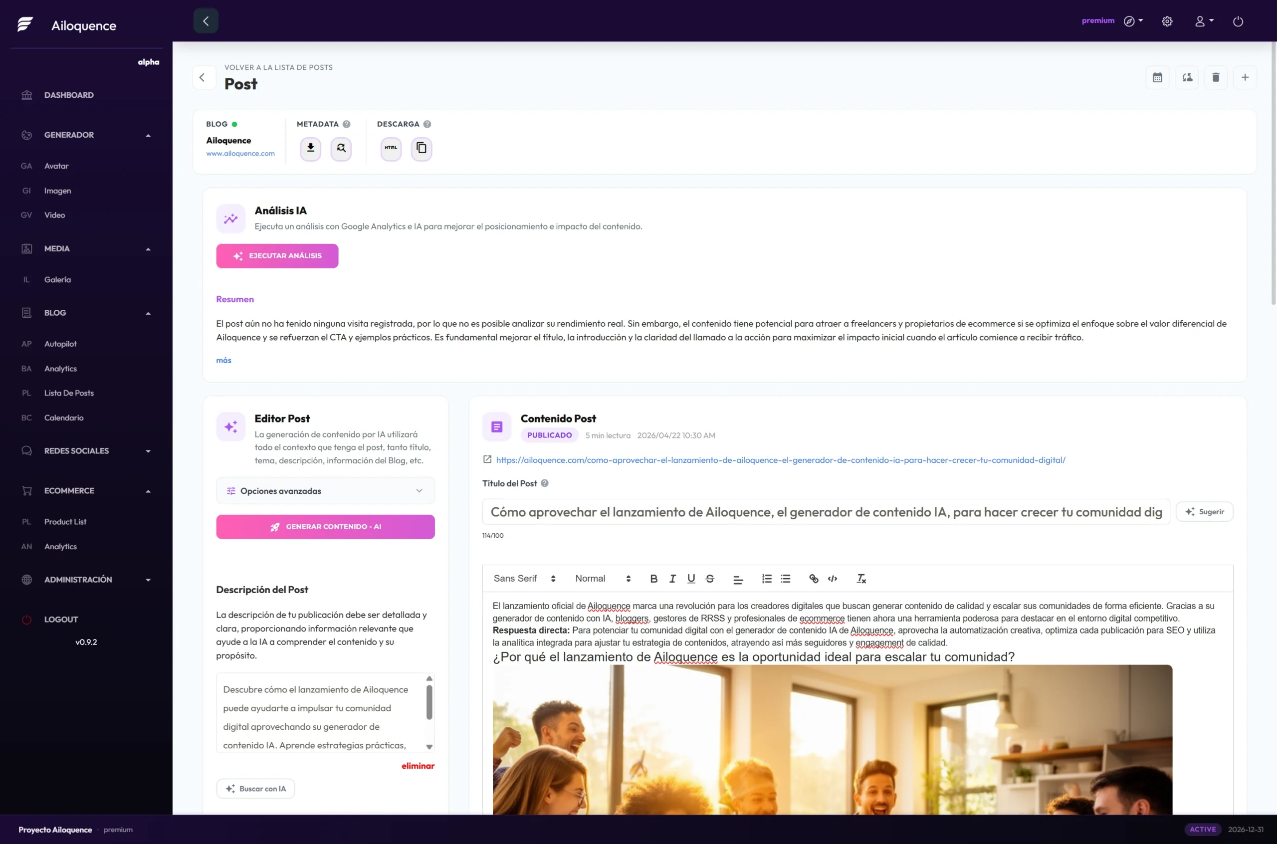 Editor de blog Ailoquence
